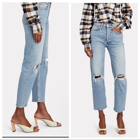 NWT Re Done 70’s Stove Pipe High Rise Destroyed Jeans - Picture 11 of 11